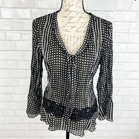 Robbie Bee Stylish Sheer Polka Dot Blouse Size Medium - Picture 1 of 9